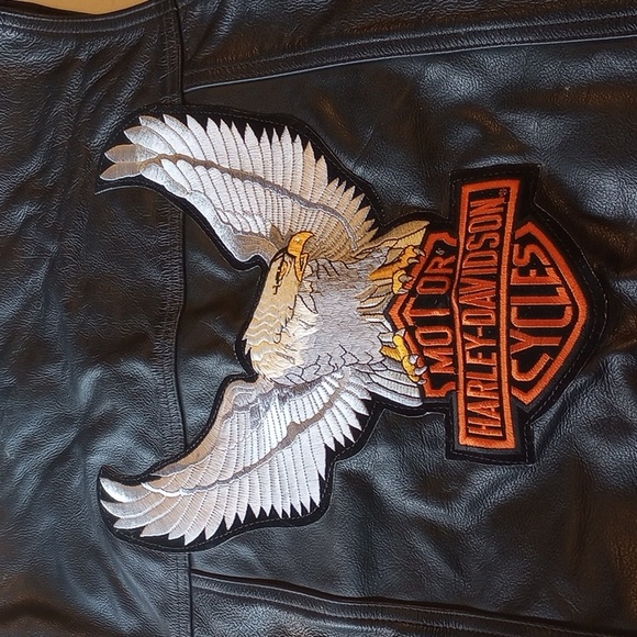 Harley-Davidson, Large black leather embroidered vest: pockets, laces, zippers - Picture 6 of 7